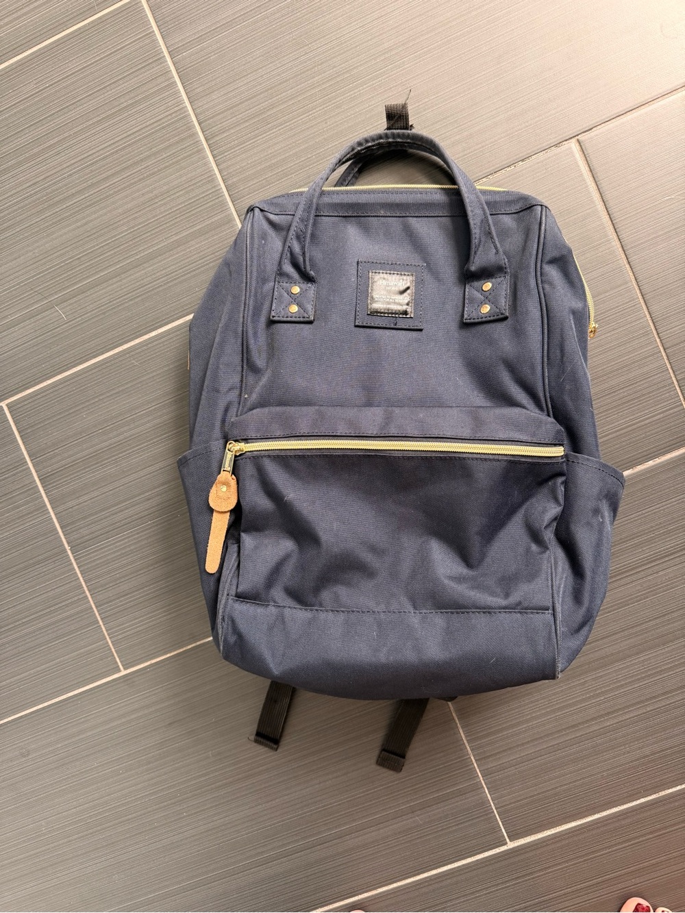 Navy Pop Open Backpack with Front Zip Pocket